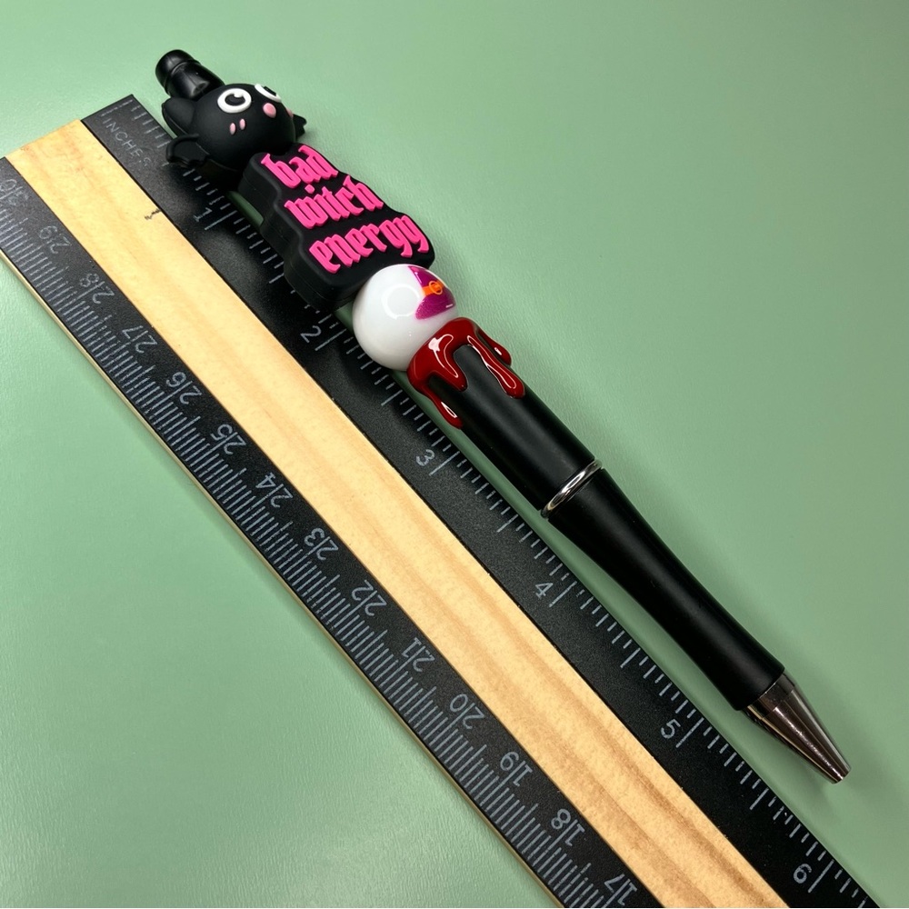 Bad Witch Energy Kawaii Bat Handmade Beaded Pen Halloween Emo Goth - Picture 5 of 5